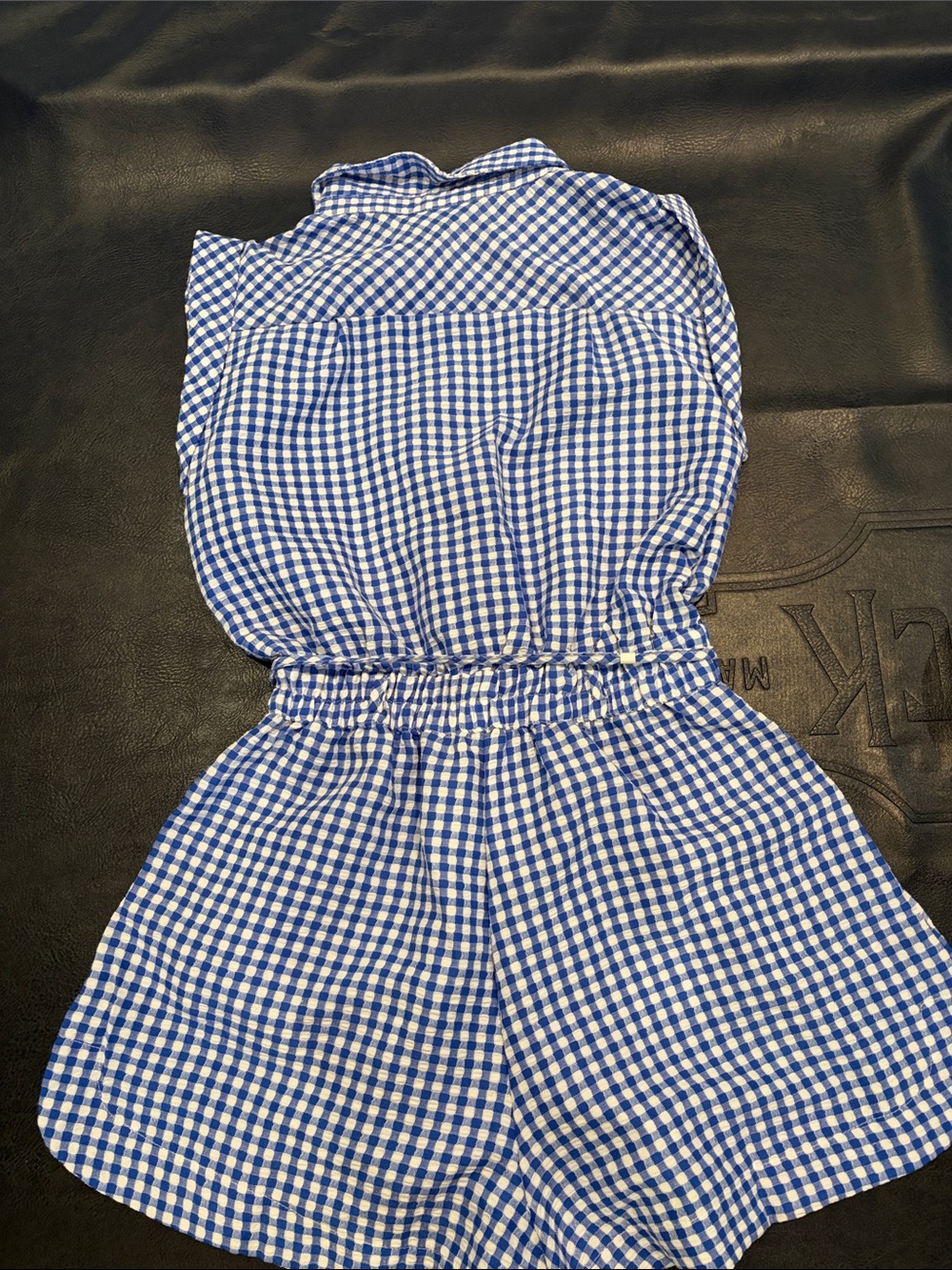 Sunday Blue & White Gingham Button-Front Romper women’s Medium 4/6 - Picture 3 of 4